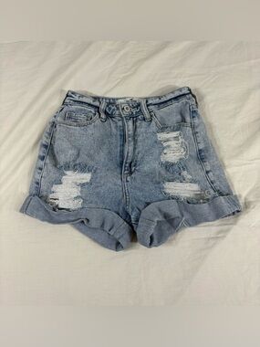 Hollister Women Blue Curvy Ultra High Rise Mom Distressed Shorts 25-1